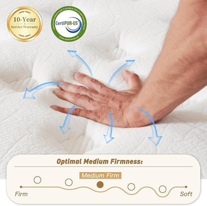 Full Size Mattress 12 Inch, Hybrid Memory Foam Mattress with Zoned Pocket Coils Support and Motion Isolation Design, Strengthen Edge Support,CertiPUR-US Certified, Medium Firm in a Box