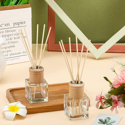 Roshtia 4 Set Reed Diffuser Bottle Empty Refillable Fragrance Glass Diffuser Bottles with Wooden Caps Rattan Sticks 50ml 1.7 oz Glass Jars for DIY Fragrance