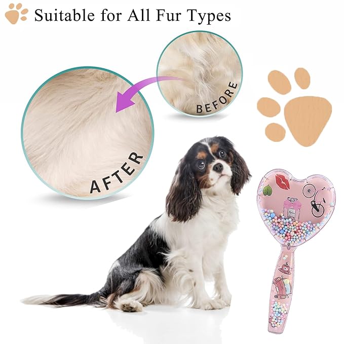 Small Dog Brush, Soft Dog Grooming Brush for Shih Tzus, Yorkies, Maltipoos, Maltese, Love Shape Puppy Massaging Pet Hair Brush, Cat Brush, for Small Dogs Cats of All Hair Types (Rose Pink)-Mewly Pet