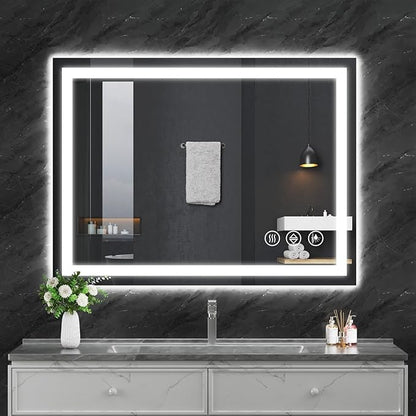Koonmi 30x40 LED Bathroom Mirror, Backlit + Front Lit, LED Bathroom Mirror with Lights for Wall, 3 Colors, Anti-Fog, Dimmable Brightness, Memory Function, Tempered Glass
