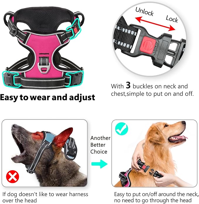 Timos No Pull Dog Harness, No Choke Front Lead Dog Reflective Harness, Adjustable Soft Padded Pet Vest with Easy Control Handle for Small Medium Large Dogs, XS-Mewly Pet