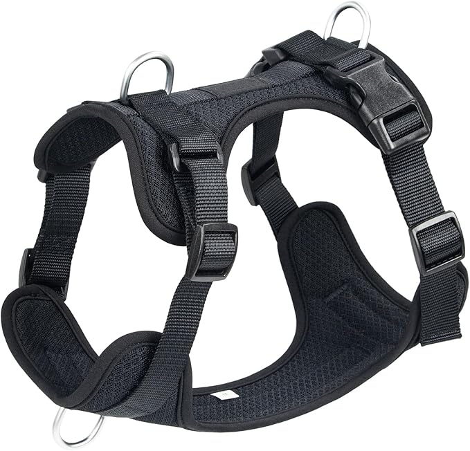Wisedog Mesh Breathable Dog Harness: No Pull Harness with 3 Fast-Release Buckles Adjustable for Walking & Training for Small Medium Large Dogs (Black, L: Neck=20"-25"/Chest=17"-33")-Mewly Pet