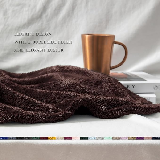 Exclusivo Mezcla Plush Fuzzy Fleece Bed Blanket Queen Size, Super Soft, Fluffy and Warm Blankets，Suitable for All Seasons (Coffee, 90x90 Inches)