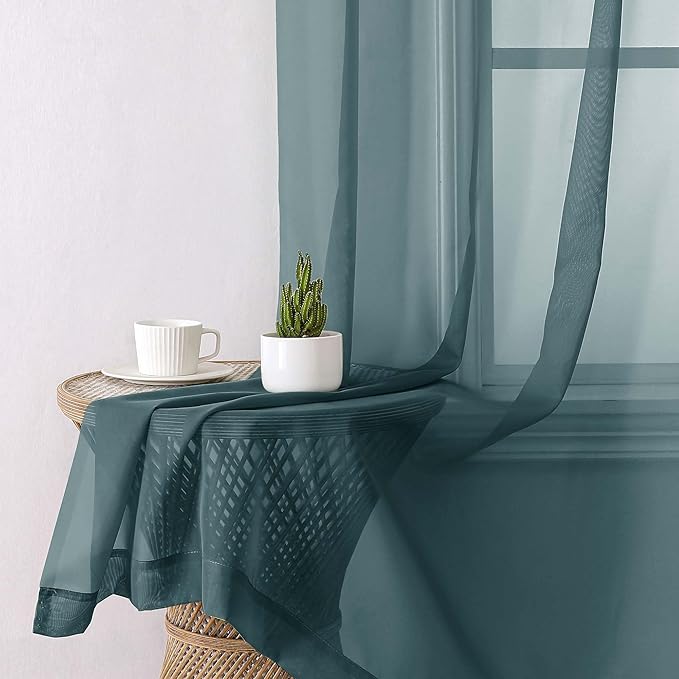Aiyufeng Dusty Blue Sheer Curtains 84 Inches Long 2 Panels Set, Light Filtering Soft Airy Voile Rod Pocket Dusty Blue Sheer Window Drapes for Bedroom Living Room, Each 40Wx84L Inches