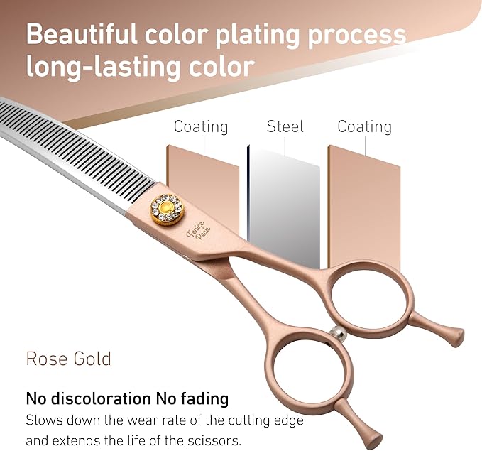 Fenice Peak Professional Curved Thinner Dog Grooming Scissors 7.0'' Rose Gold Thinning Shears Extremely Sharp Blades 440C Stainless Steel Thinning Shears Durable Smooth Fine Cut for Dogs and Cats.-Mewly Pet