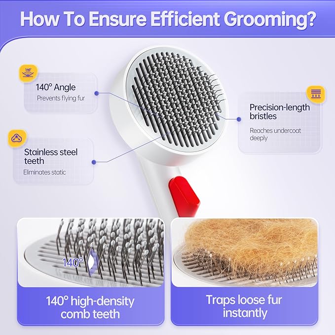 Cat Brush for Shedding with One-Click Button, Pet Comb for Indoor Cats, Suitable for Long or Short Haired Cats, Small and Medium Dogs, Grooming for Puppy Kitten Massage Removes Loose Fur-Mewly Pet