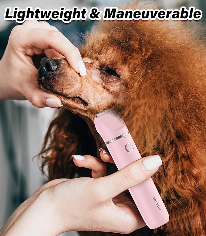 Casfuy Cordless Dog Paw Trimmer - Low Noise Small Dog Clippers with Double Blades USB Rechargeable Grooming Clipper for Dogs Cats and Small Pets for Trimming Hair Around Paws, Eyes, Ears, Face, Rump-Mewly Pet