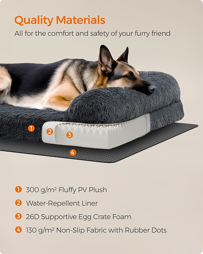 Feandrea Dog Bed, Orthopaedic Dog Sofa Bed for Large Dogs, Waterproof Ped Bed with Removable Washable Cover, 48 x 33.5 x 9.5 Inches, Dark Gray UPGW234G02-Mewly Pet