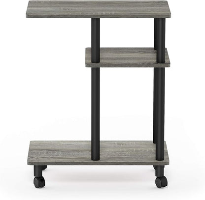 Furinno Turn-N-Tube C Shaped Side Table with Casters, French Oak Grey/Black