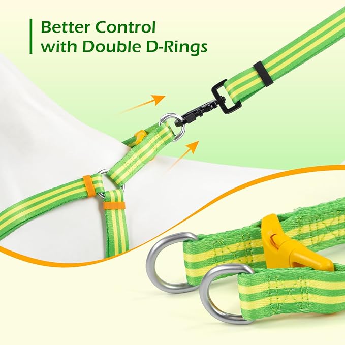 Stripe Step in Dog Harness for Small Dogs, Freedom Nylon Dog Halter Vests, Lightweight and Escape Proof Puppy Harness, Quick Fits for Small Medium and Large Dogs, Green S-Mewly Pet