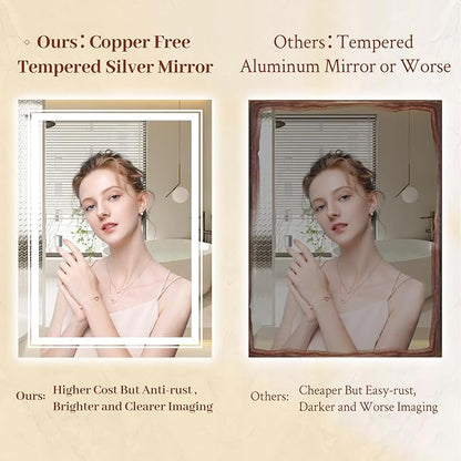 36x30 LED Mirror for Bathroom with Front and Backlit Light Up Digital Mirrors for Wall,Anti Fog,Stepless Dimmable,Tempered Silver Glass Smart Vanity Mirror for Bathroom
