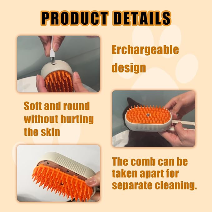 Steam Brush for Cats Dog Steam Brush,3 in 1 Pet Grooming Comb for Shedding,1PCS-Mewly Pet