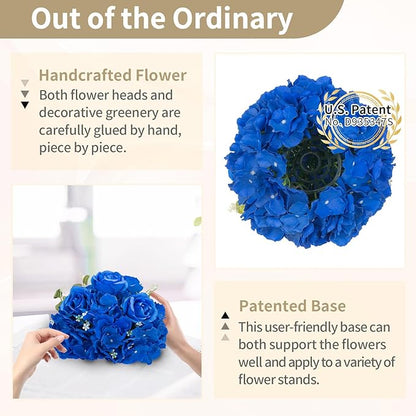 NUPTIO Royal Blue Flowers for Centerpieces: 10 Pcs 11.8 inch Diam Artificial Flower Balls for Centerpieces - Fake Flower Ball Arrangement Bouquet Rose Wedding Centerpieces for Tables Decorations