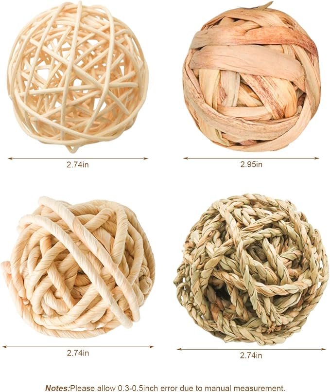 8 Pcs Small Animals Play Balls Rolling Activity Chew Toys Gnawing Treats for Rabbits Guinea Pigs Chinchilla Bunny Natural Balls, Pet Cage Entertainment Accessories (8Pcs)-Mewly Pet