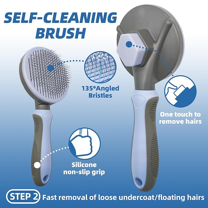 Dog Brush for Shedding,7 PCS Pet Grooming Brush Kit to De-fur & Hair Slicker Deshedding Brushes with Undercoat Rake Comb Bath Brush&Nail Clipper for Grooming Short Long Haired Dogs Cats Blue-Mewly Pet