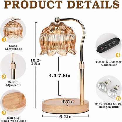 Christmas Birthday Gifts for Women, Candle Warmer Lamp with Timer & Height Adjustable, House Warming Gift for New Home Essentials, Gift for Mom Her Grandma, Flower Candle Warming Lamp
