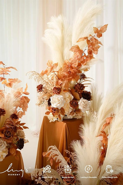 Ling's Moment 41" Tall Fall Free Standing Artificial Flowers Arrangements 2 pcs Wedding Arch Altar Stage Decorations Rust Sepia For Ceremony Reception Rose Fake Floral Party Outdoor Centerpieces Decor