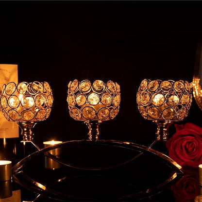 Silver Crystal Candle Holders Decorative Candelabra, Metal 3 Arm Candlesticks Holder Centerpieces for Wedding Party Baby Shower Dining Room Coffee Table Decor candelabros para centros de mesa