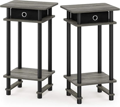 Furinno Turn-N-Tube Tall End Table, French Oak Grey/Black/Black