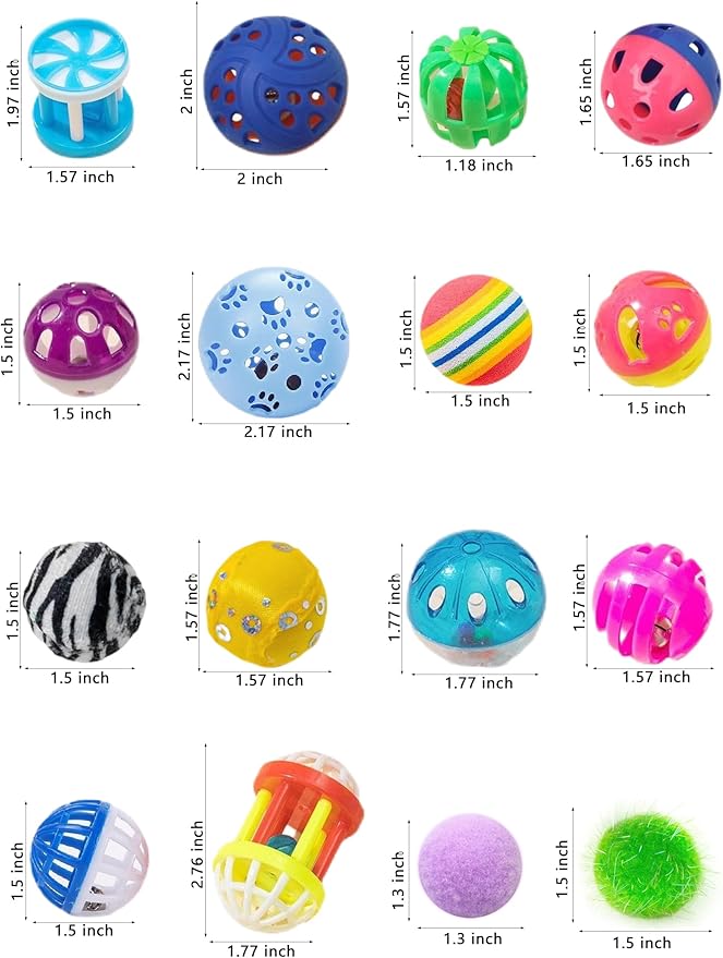 40-Piece Cat Toy Variety Pack for Indoor Cats and Kittens, Bouncy Paws (1.5'' - 2.2'', Cat Toys Deluxe Pack)-Mewly Pet