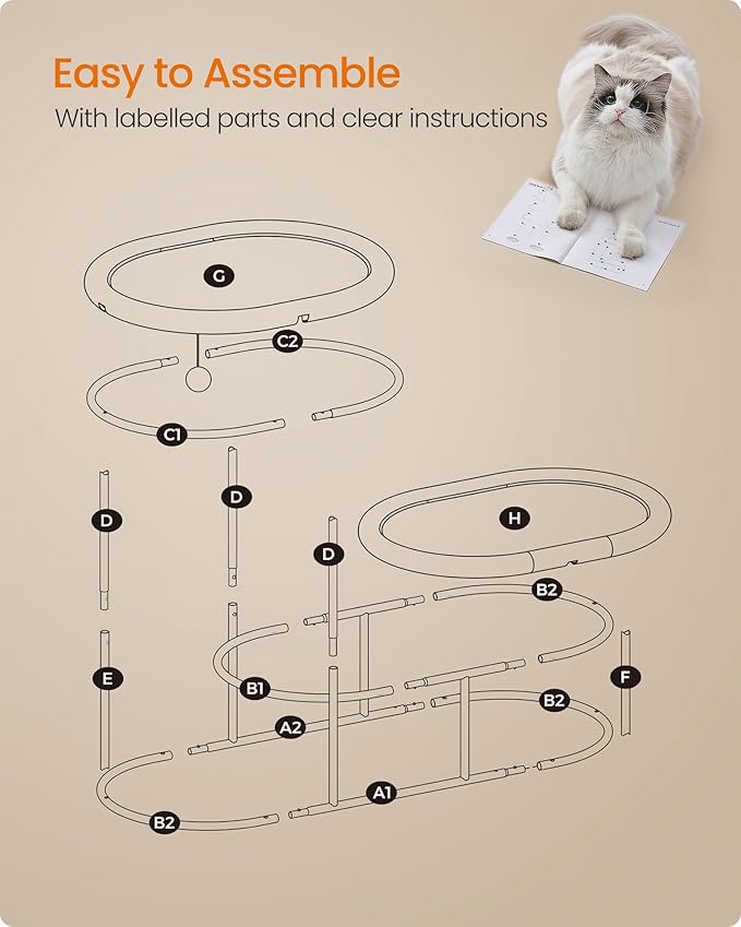 Feandrea 2-Tier Elevated Cat Hammock Bed, Breathable Furniture for Multi-Cat Households Indoor and Outdoor, with Removable Washable Mesh, Steel Frame, for Summer, Dove Gray UPCB012G01-Mewly Pet