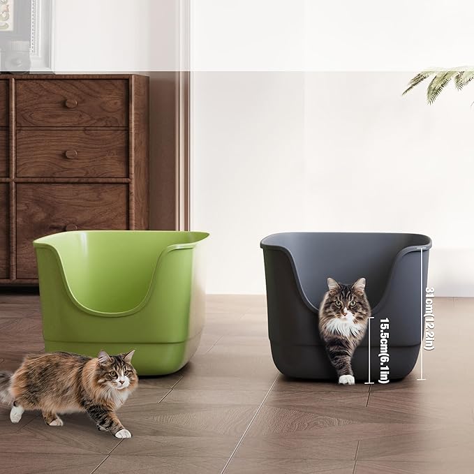 Gefryco Jumbo Cat Litter Box with High Sides, Extra Large for Muti Cats Open Big Cat Litter Box Anti-Splashing, High Wall Litter Tray for Indoor Medium and Large Cats(2Pack)-Mewly Pet