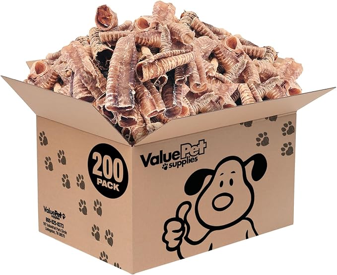 ValueBull Beef Trachea, Premium 5-6 Inch, 200 Count Bulk Pack - Natural Angus Dog Chews with Glucosamine, Chondroitin & Amino Acids-Mewly Pet