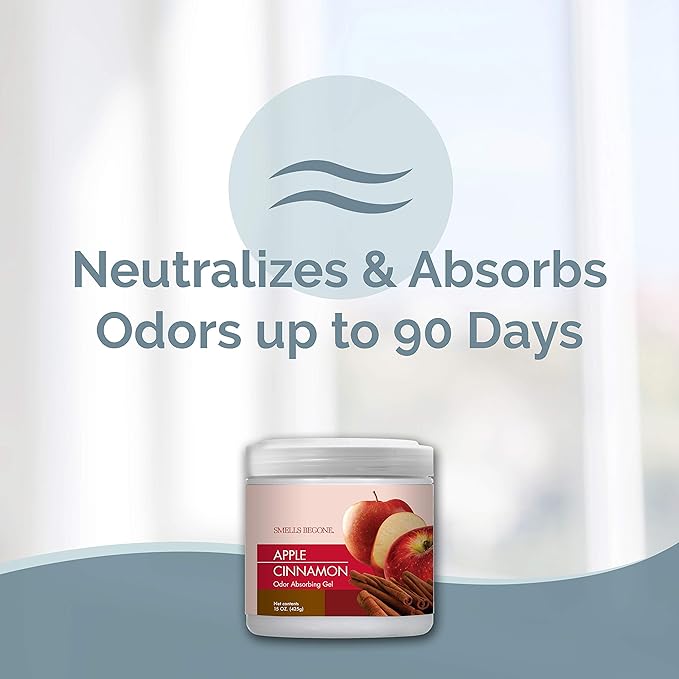 SMELLS BEGONE Air Freshener Odor Absorber Gel - 15 oz, Pack of 2 - Absorbs and Eliminates Odor in Pet Areas, Bathrooms, Cars, & Boats - Made with Essential Oils - Apple Cinnamon Scent-Mewly Pet