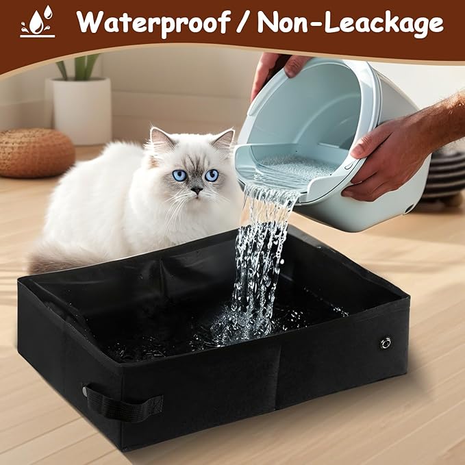 Portable Litter Box for Cats, Folding Cat Travel Litter Box Waterproof, 15.75 * 11.82 * 3.94 Inches, Traveling & Camping Cat Supplies-Mewly Pet