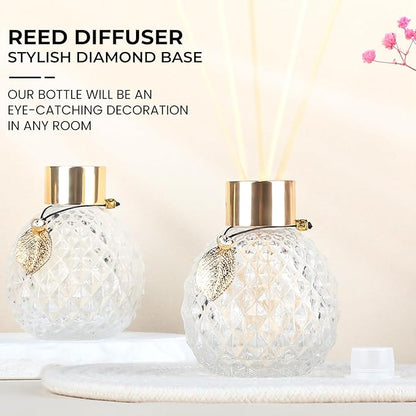 4Pcs Reed Diffuser Set with Metal Golden Decoration, 3.5oz Empty Reed Diffuser Bottles with 20Pcs Reed Diffuser Sticks, Unique Design Bottles for Home and Office(Spiky Ellipsoidal)
