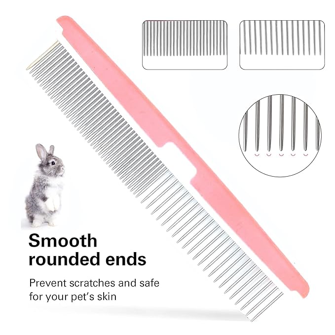 Small Animal Pet Grooming Kit with Pet Shedding Slicker Brush, Bath Massage Glove, Pet Grooming Comb, Nail Clipper Trimmer for Rabbit, Puppy, Kitten, Guinea Pig, Hamster, Ferret (Pink)-Mewly Pet