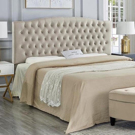 24KF Upholstered Tufted Button Velvet Headboard,Comfortable Fashional Headboard King/CA King Size,Taupe