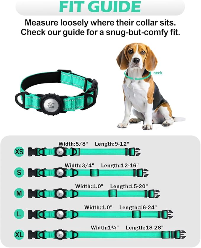 TagME Airtag Dog Collar,Waterproof Reflective Pet Collar with Airtag Holder,Soft Padded and Double D-Rings for Medium Dogs,Turquoise-Mewly Pet