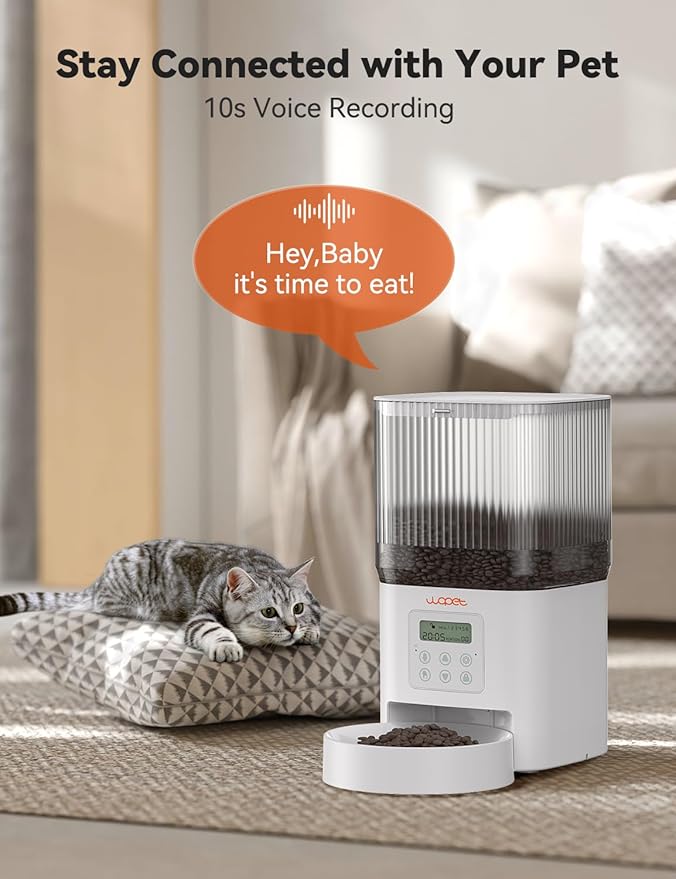 WOPET Automatic Cat Feeder, 4L Automatic Dog Feeder with 180-Day Battery Life, Programmable Cat Food Dispenser with Stainless Steel Bowl，1-6 Meals Per Day-Mewly Pet