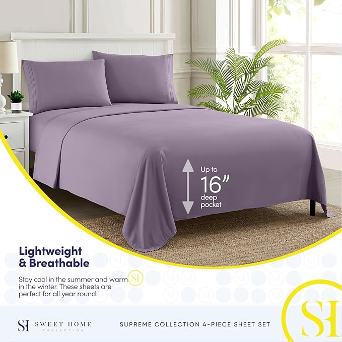 Full Size Sheet Sets - Breathable Luxury Sheets with Full Elastic & Secure Corner Straps Built In - 1800 Supreme Collection Extra Soft Deep Pocket Bedding Set, Sheet Set, Full, Plum