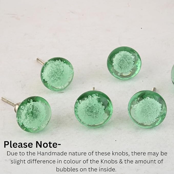Perilla Home Set of 4 Bubble Knobs - Decorative Light Green Crystal Knobs - Glass Knob for Home Decor, Interior, Kitchen Cabinet, Hardware, Cupboard, Door, Dresser, Wardrobe and Drawer Pulls Handles