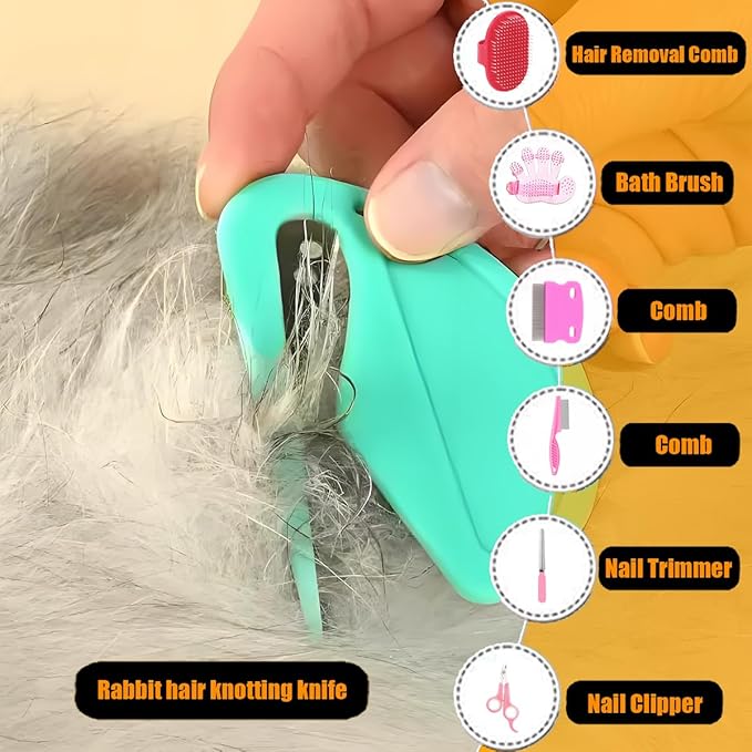 Rabbit Grooming Kit – Bunny Grooming Kit with Shedding Brush, Nail Clippers & Comb – Small Animal Grooming Supplies for Rabbits, Guinea Pigs, Hamsters, Ferrets - Small Pet Shedding & Care (Pink)-Mewly Pet