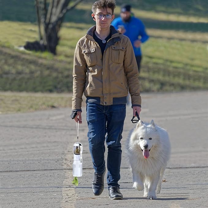 Dog Water Bottle with Food Container & Poop Bag Holder, Travel Water Bowl, Portable Pet Dispenser, Dog Stuff Accessories Items, Puppy Essentials Necessities for Yorkie Chihuahua Walking Hiking-Mewly Pet