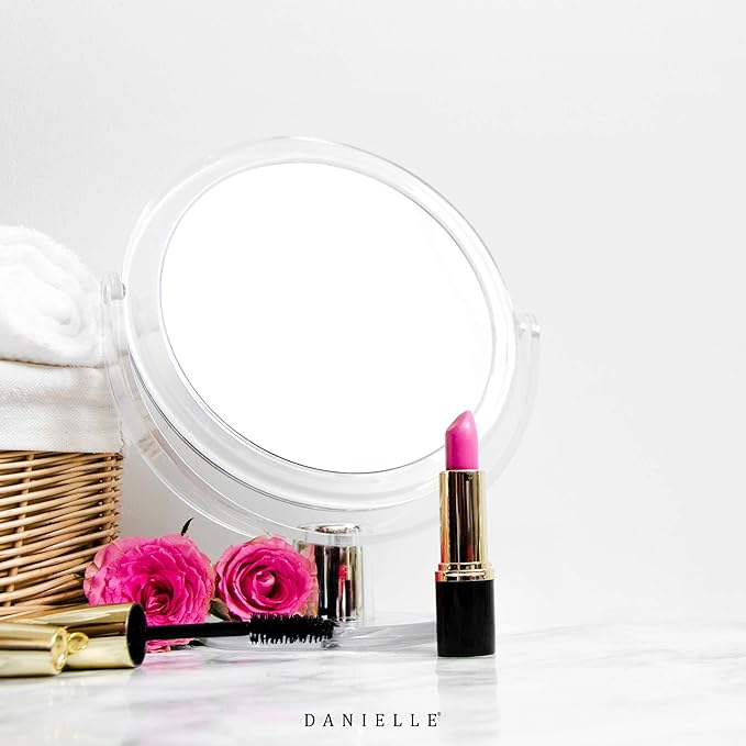 Danielle Creations 6.75-Inch Double Sided Vanity Makeup Mirror with Ultra Vue Glass, 12x Magnfication, Clear Acrylic