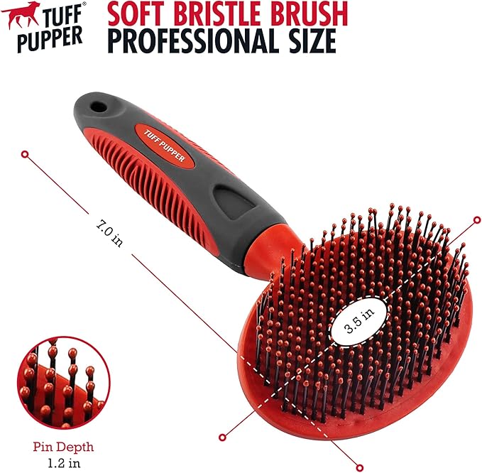 Tuff Pupper Round Bristle Soft Brush for Dogs and Cats | Gentle Grooming for Short or Long Hair | Soft Pin Tool for Sensitive Skin | Detangle & Remove Loose Fur | For Dematting & Detangling Undercoat-Mewly Pet
