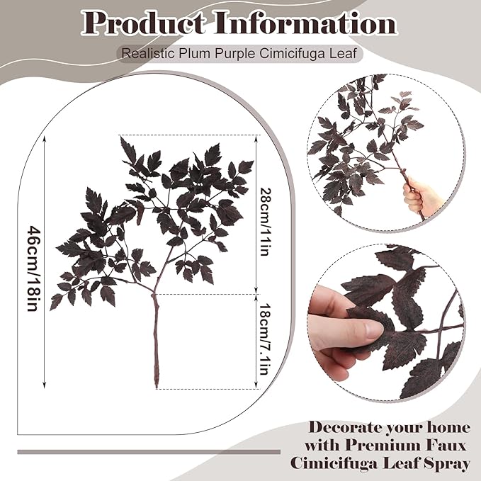 Lyrow 10 Pack Artificial Cimicifuga Plant Leaf Spray Faux Plum Cimicifuga Ramosa Leaf Branch Faux Fall Spray Silk Plants for Home Vase Wedding Garden Farmhouse Table Mantel Decor (18 Inches)