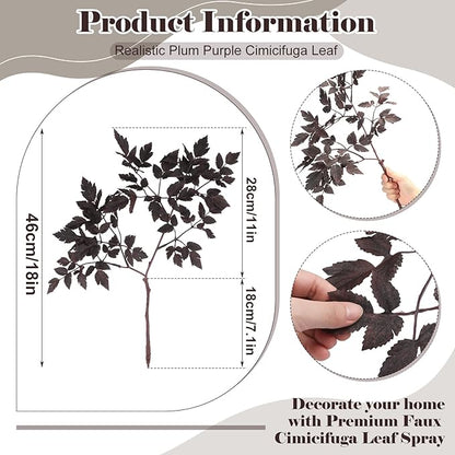 Lyrow 10 Pack Artificial Cimicifuga Plant Leaf Spray Faux Plum Cimicifuga Ramosa Leaf Branch Faux Fall Spray Silk Plants for Home Vase Wedding Garden Farmhouse Table Mantel Decor (18 Inches)