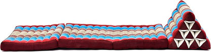 Leewadee - Comfortable Japanese Floor Mattress Used As Thai Floor Bed with Triangle Cushion, Futon Mattress Or Thai Massage Mat, 67 x 21 inches, Blue Red