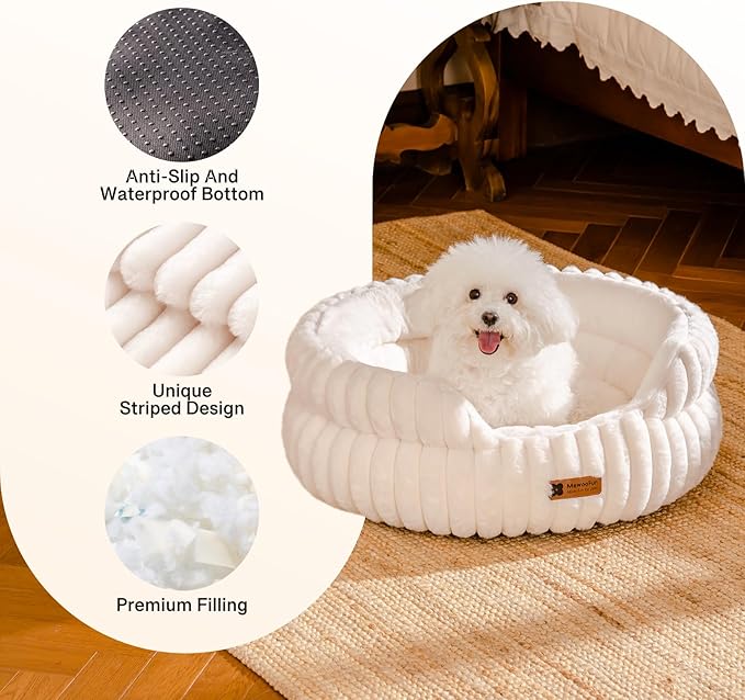 MEWOOFUN Dog Bed for Medium Dogs, Washable Large Cat Beds for Indoor Cats, Donut Pet Bed for Dogs and Cats with Anti-Slip Bottom (Beige, 27"x27"x10")-Mewly Pet
