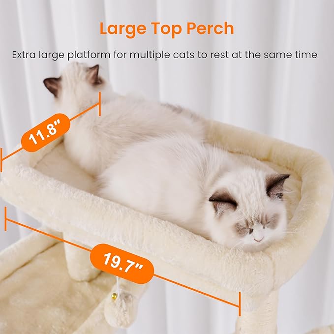 Heybly Tall Cat Tree, 78-inch Multi-Level Cat Tower for Indoor Cats, 2 Widened Plush Perches Cat Condo with Scratching Board and Big Caves, Beige HCT033M-Mewly Pet