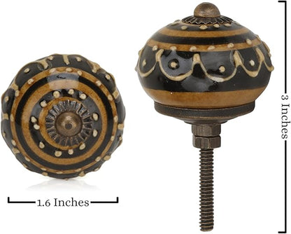 Dresser Knobs for Cabinets and Drawers Assorted, Dusty Ceramic Knob & Pull Handle for Kitchen Brown Cupboard Wardrobe Decorative Furniture Knobs - Pack of 30, (Dark Brown)
