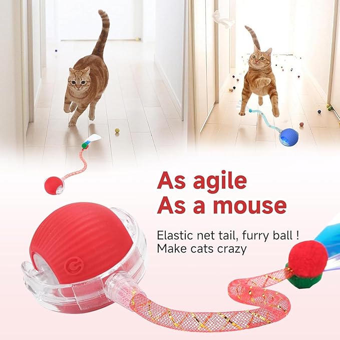 Speed 2.0 Tail Interactive Cat Toys for Indoor Cats, Chirping & Motion Activate Ca t Toy, Smart Kitten Rolling Ball Moving Ball Toys, Rechargeable Dog Cat Bal l for Enrichment Exercise (Pink)-Mewly Pet