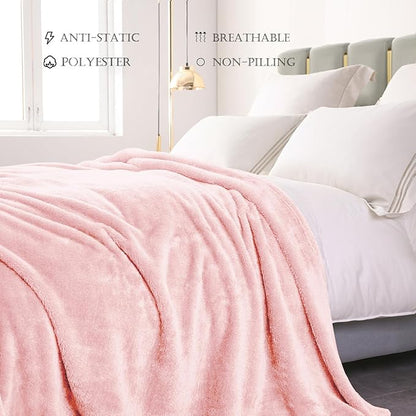 Exclusivo Mezcla Plush Fuzzy Fleece Bed Blanket King Size, Super Soft, Fluffy and Warm Blankets, Suitable for All Seasons (Light Pink, 90x104 Inches)
