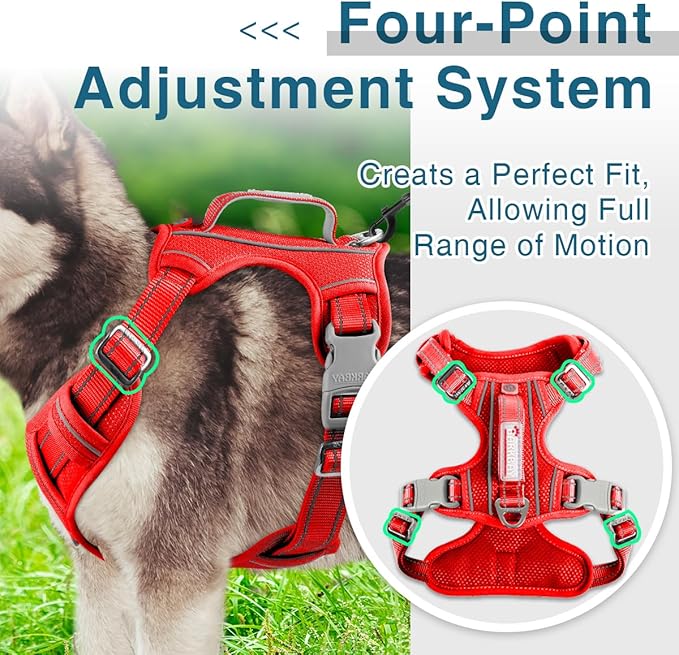 BARKBAY Dog Harness No Pull with ID Tag Pocket - Heavy Duty, Reflective, Easy Control for Large Dogs(Red,XL)-Mewly Pet