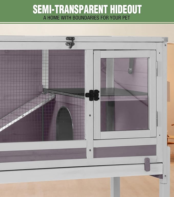 GUTINNEEN Guinea Pig Cage Rabbit Cage Indoor with Chew-Proof Edges, Clean Deep Tray, Leakproof PVC Layer, Small Animals Cage with Adjustable Legs - Grey-Mewly Pet